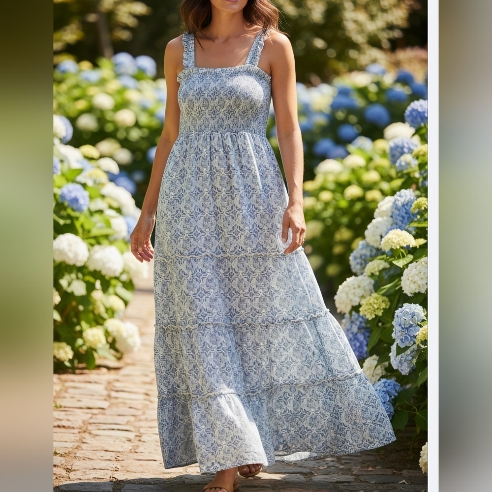 Dip Collection Maxi Dress Medium Blue White Patterned #DR5 - Picture 2 of 10